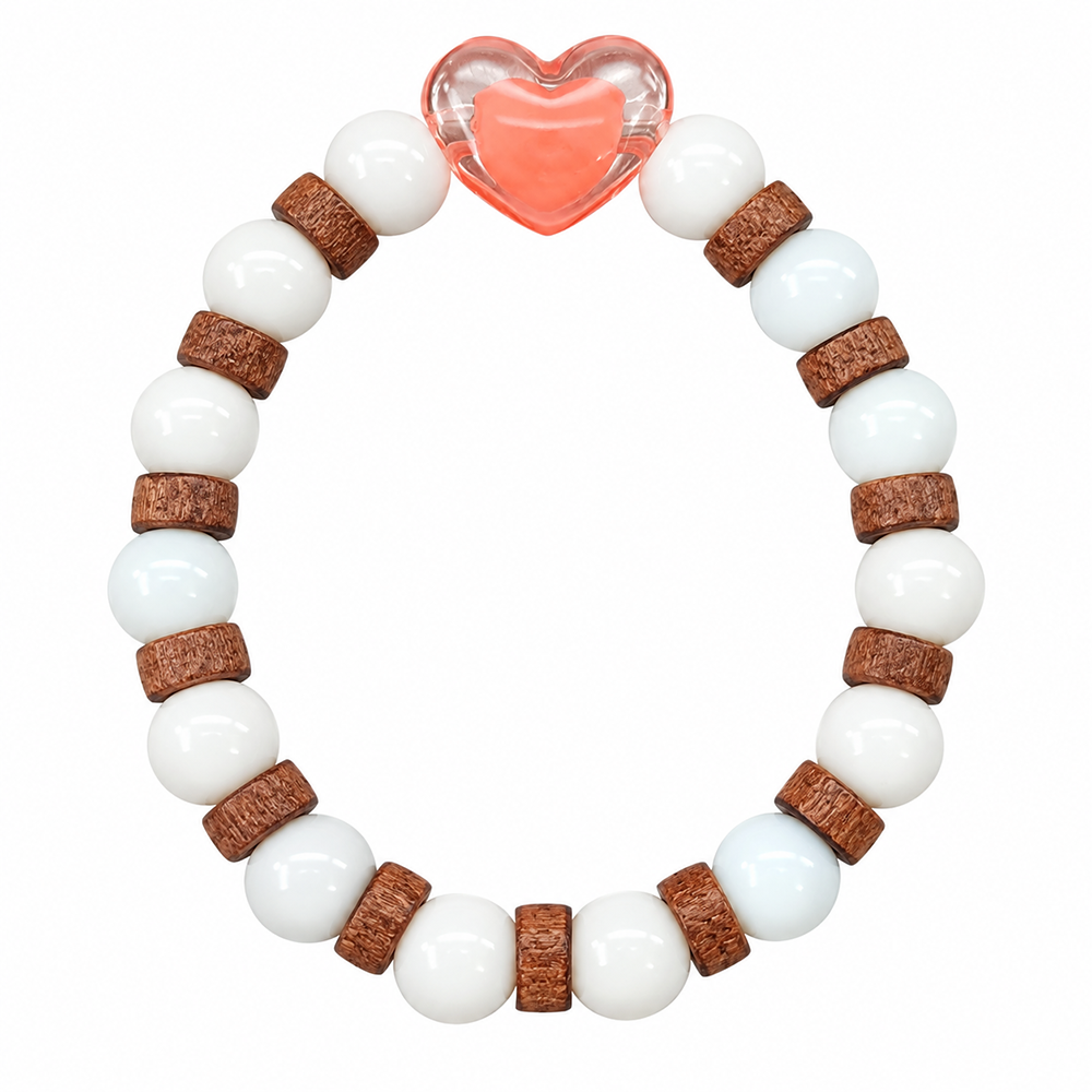 The99Jewel White Beaded Bracelet with Heart Charm & Wooden Bead Accents