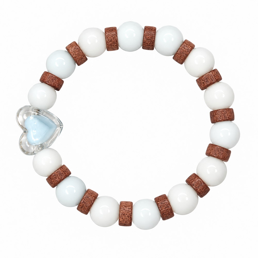The99Jewel White Beaded Bracelet with Heart Charm & Wooden Bead Accents