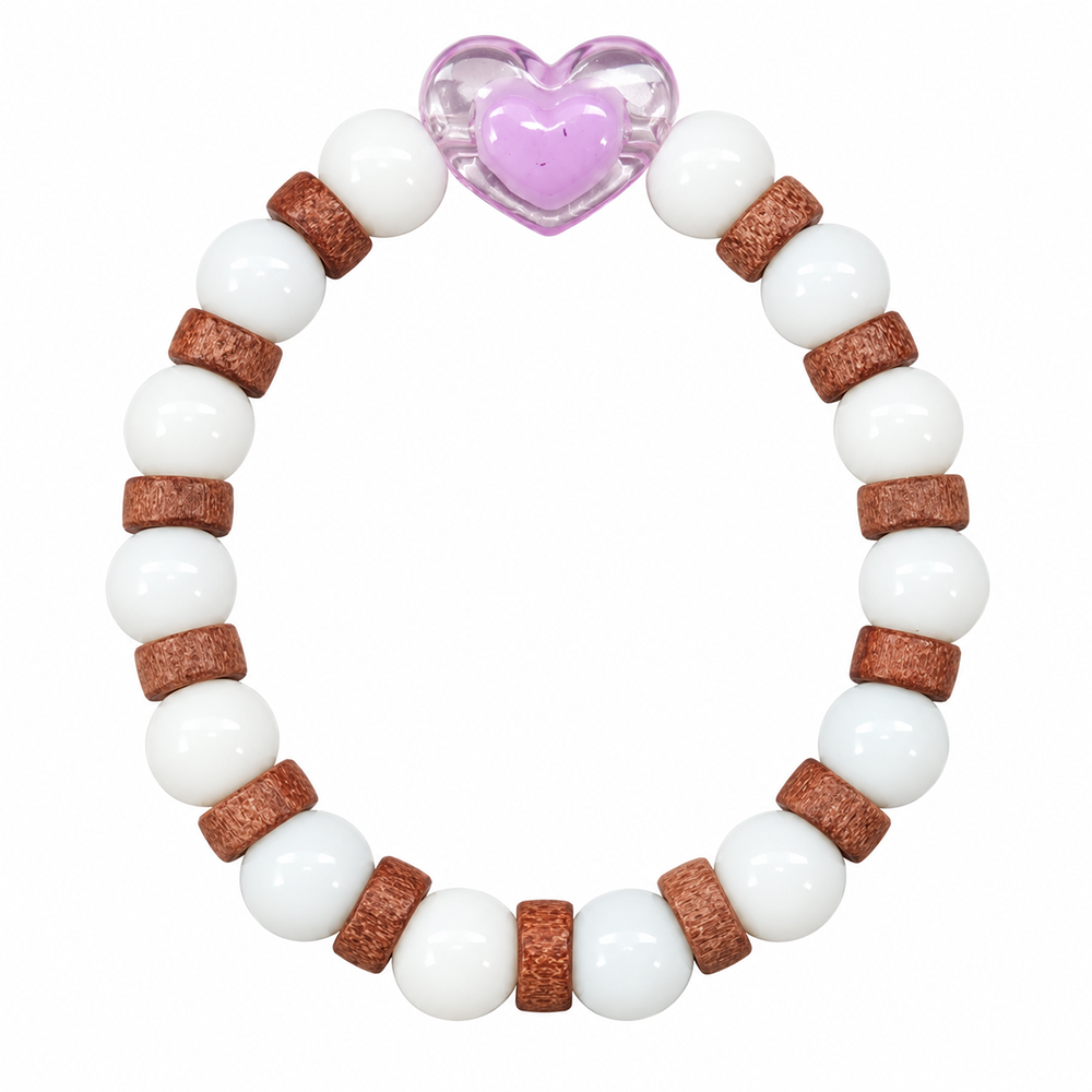 The99Jewel White Beaded Bracelet with Heart Charm & Wooden Bead Accents