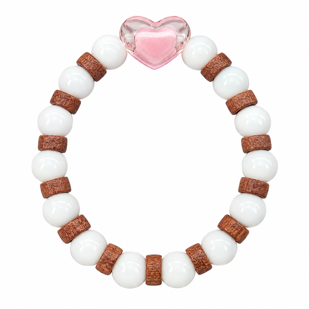 The99Jewel White Beaded Bracelet with Heart Charm & Wooden Bead Accents