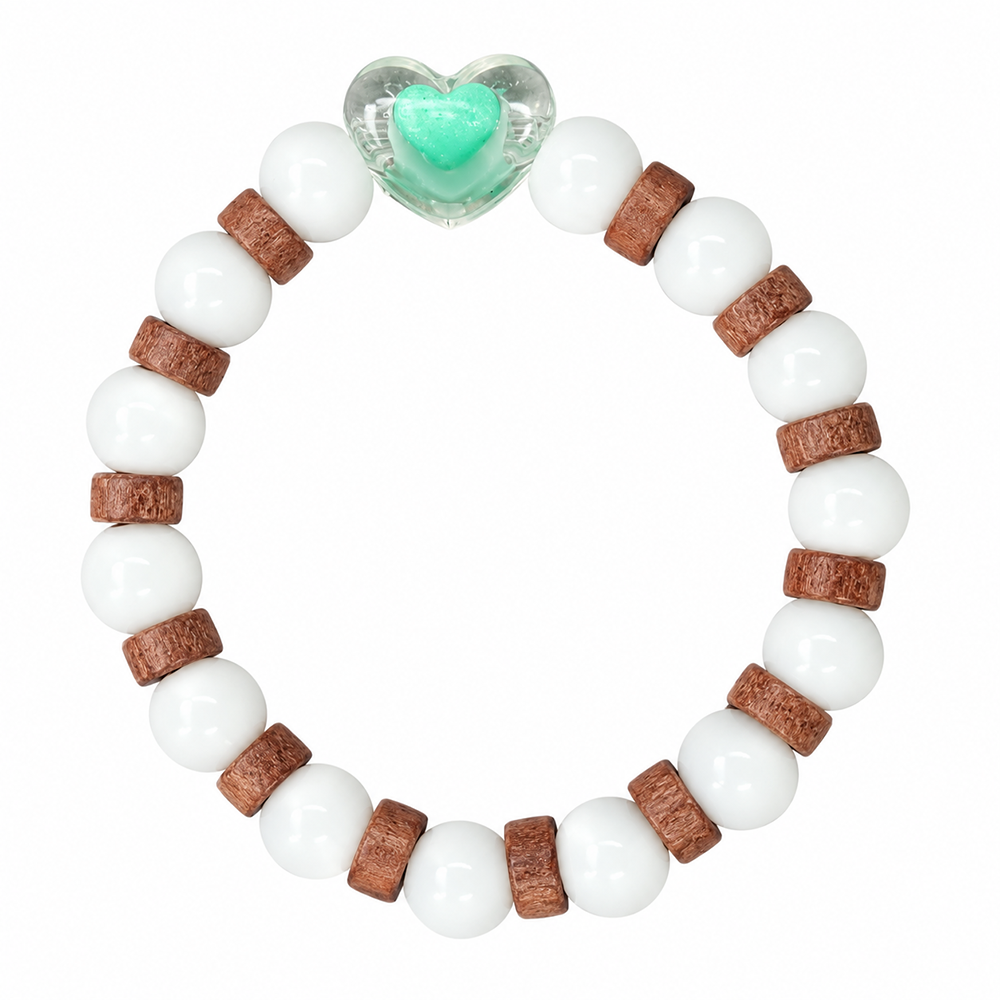 The99Jewel White Beaded Bracelet with Heart Charm & Wooden Bead Accents