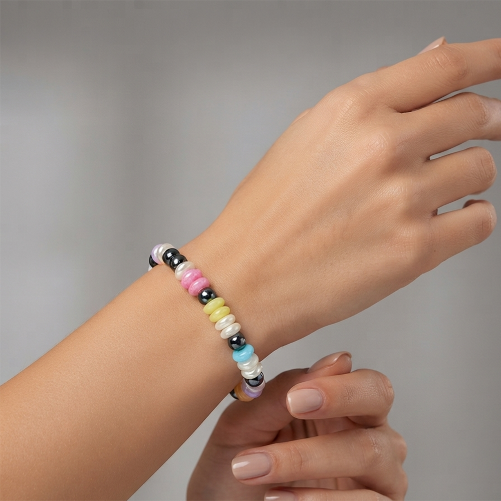 The99Jewel Metallic Beaded Bracelet with Multi Color Bead Accents