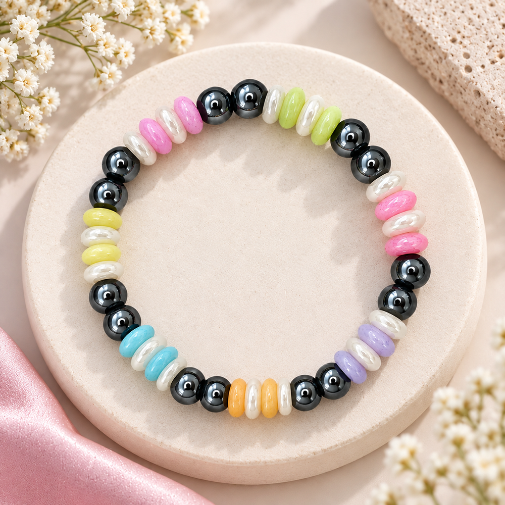 The99Jewel Metallic Beaded Bracelet with Multi Color Bead Accents