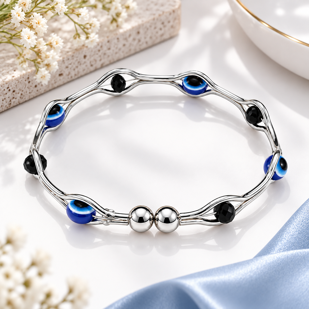 The99Jewel Silver Tone Oval Shape Evil Eye Adjustable Bracelet for Women