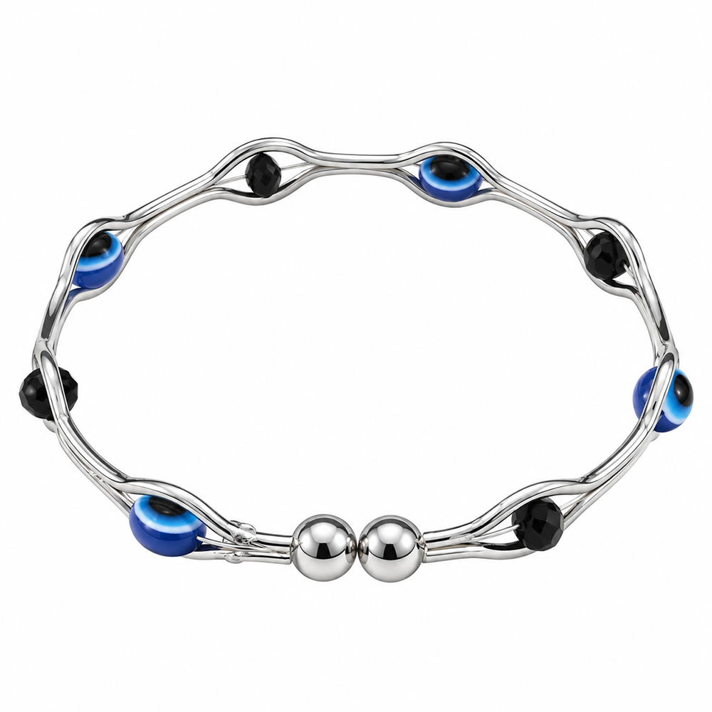 The99Jewel Silver Tone Oval Shape Evil Eye Adjustable Bracelet for Women