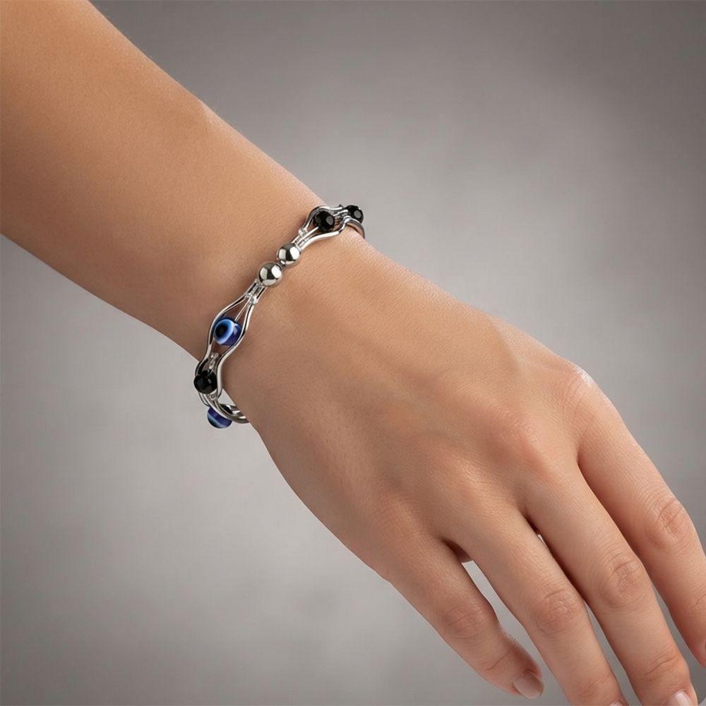 The99Jewel Silver Tone Oval Shape Evil Eye Adjustable Bracelet for Women