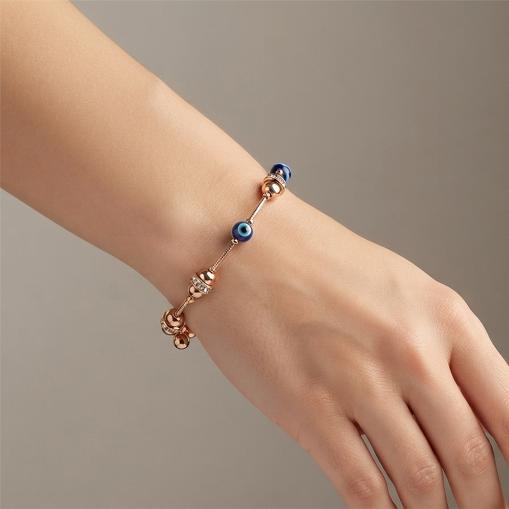 The99Jewel Rose Gold Tone Round Shape Evil Eye Adjustable Bracelet for Women