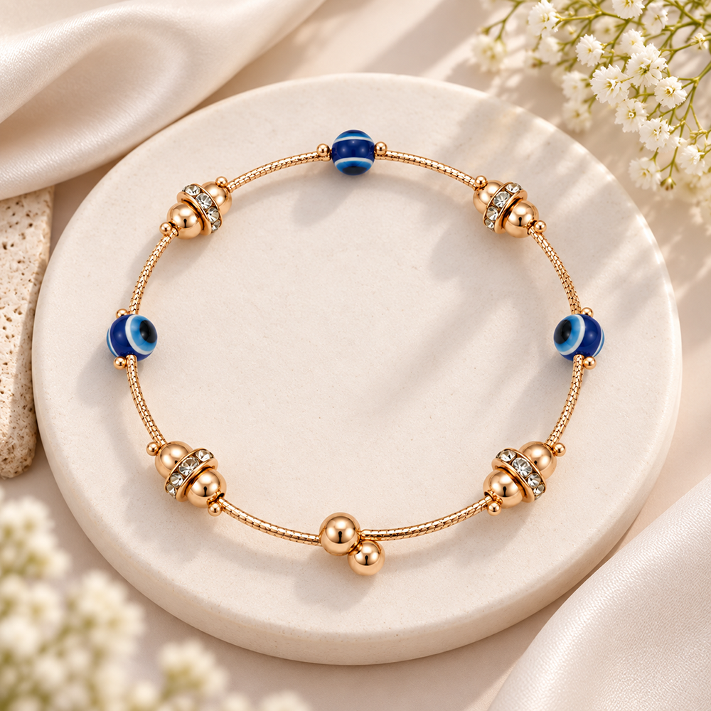The99Jewel Rose Gold Tone Round Shape Evil Eye Adjustable Bracelet for Women