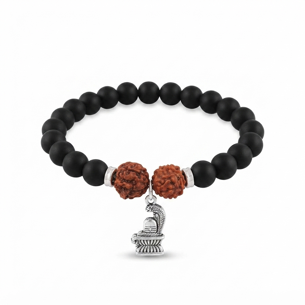 The99Jewel Rudraksha & Matte Beads Bracelet with Shivling Charm for Mens