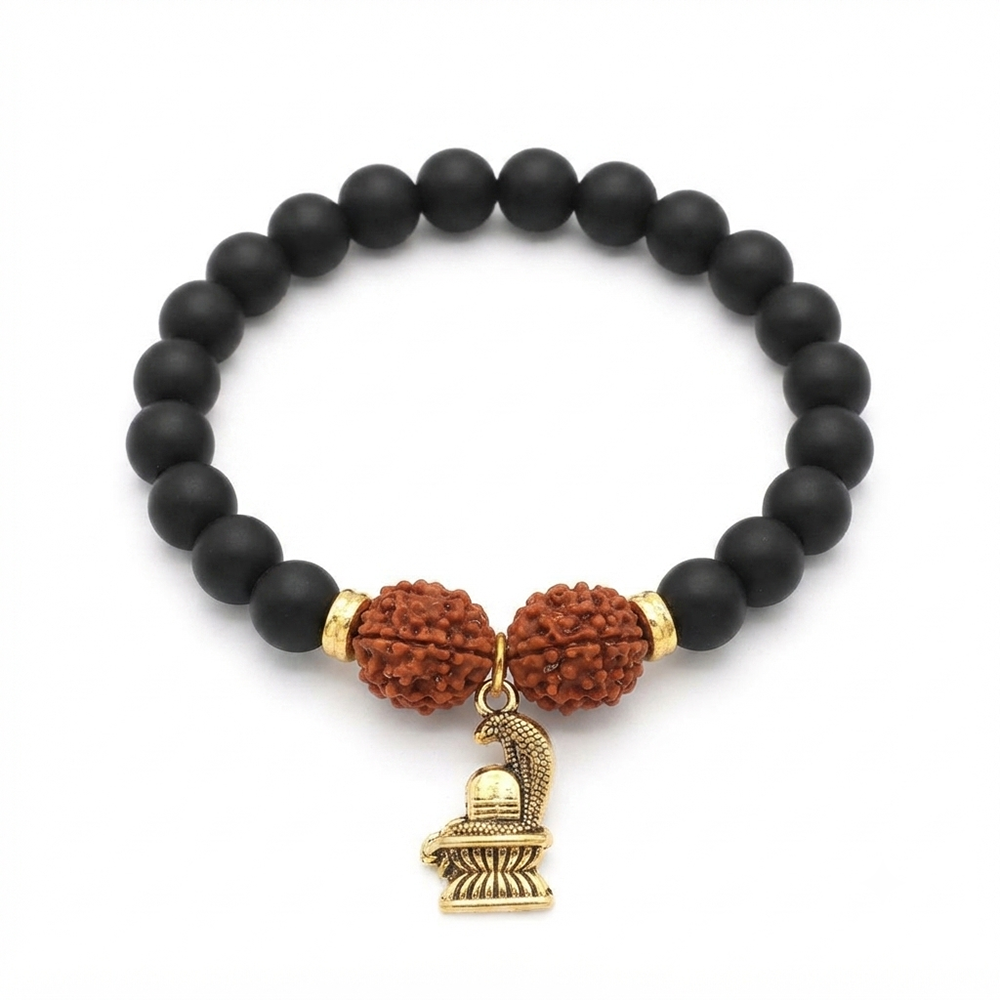 The99Jewel Rudraksha & Matte Beads Bracelet with Shivling Charm for Mens