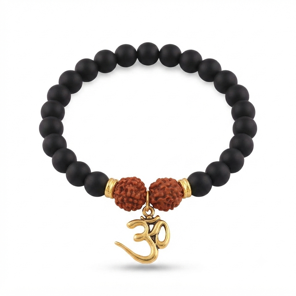 The99Jewel Rudraksha & Matte Beads Bracelet with Om Charm for Mens