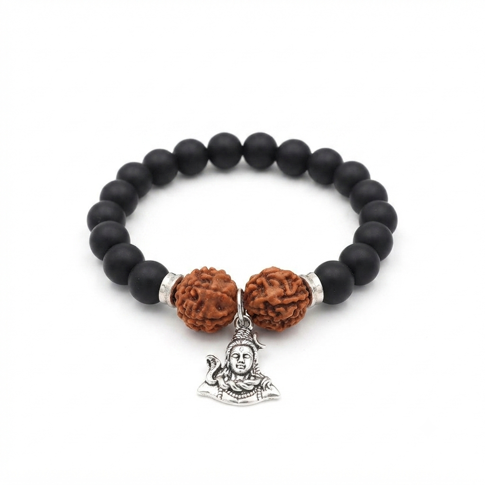 The99Jewel Rudraksha & Matte Beads Bracelet with Lord Shiva  Charm for Mens