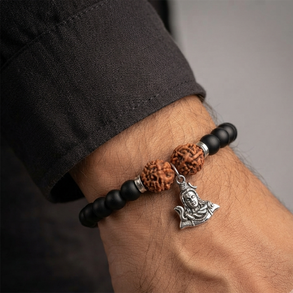 The99Jewel Rudraksha & Matte Beads Bracelet with Lord Shiva  Charm for Mens