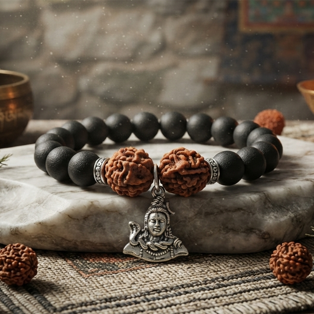 The99Jewel Rudraksha & Matte Beads Bracelet with Lord Shiva  Charm for Mens