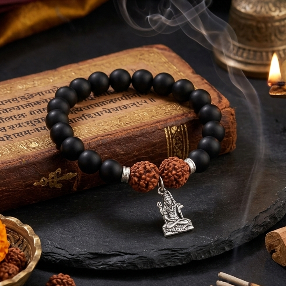 The99Jewel Rudraksha & Matte Beads Bracelet with Lord Shiva  Charm for Mens