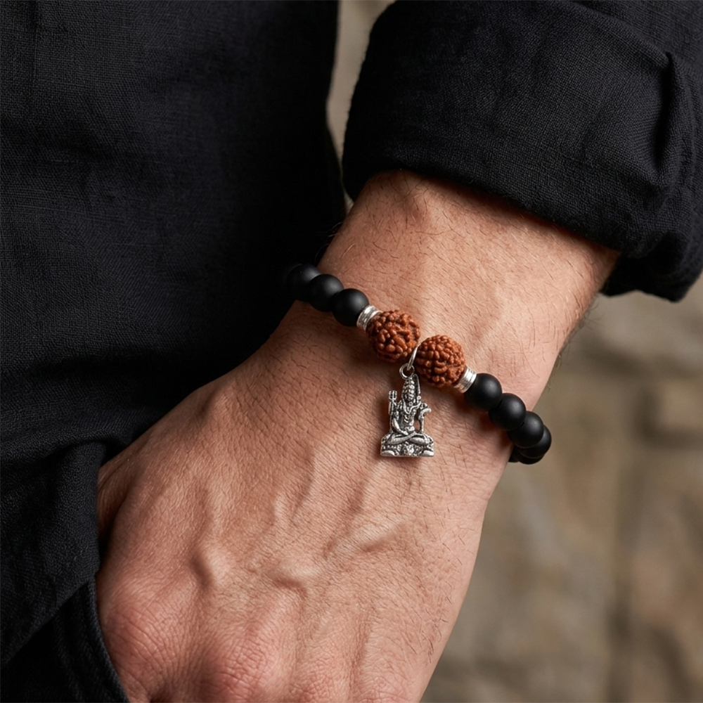 The99Jewel Rudraksha & Matte Beads Bracelet with Lord Shiva  Charm for Mens