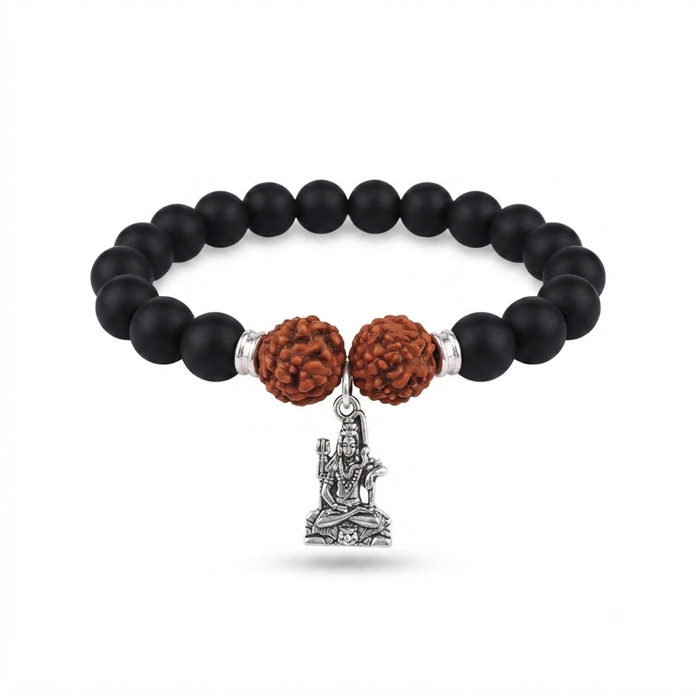 The99Jewel Rudraksha & Matte Beads Bracelet with Lord Shiva  Charm for Mens