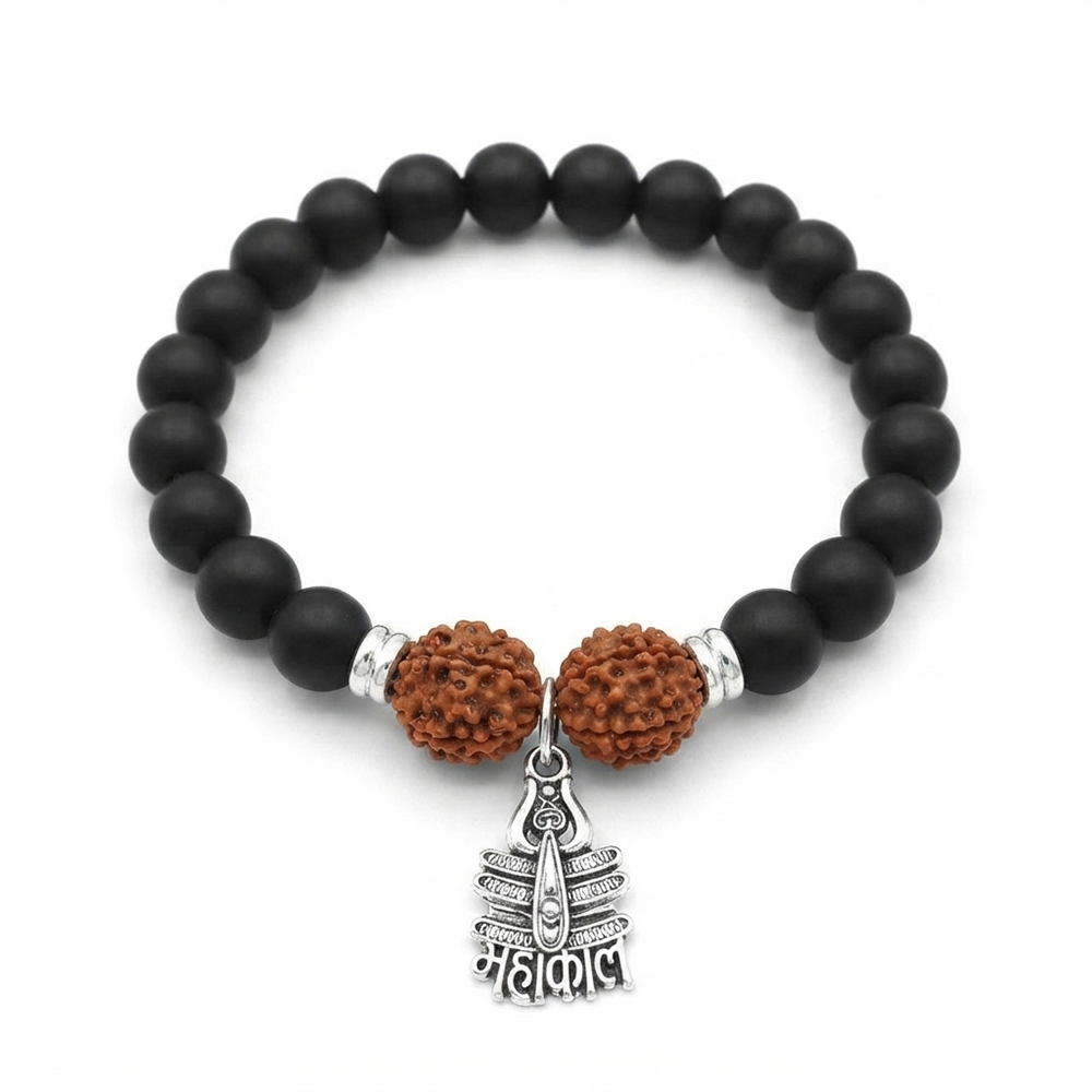 The99Jewel Rudraksha & Matte Beads Bracelet with Mahakal Charm for Mens