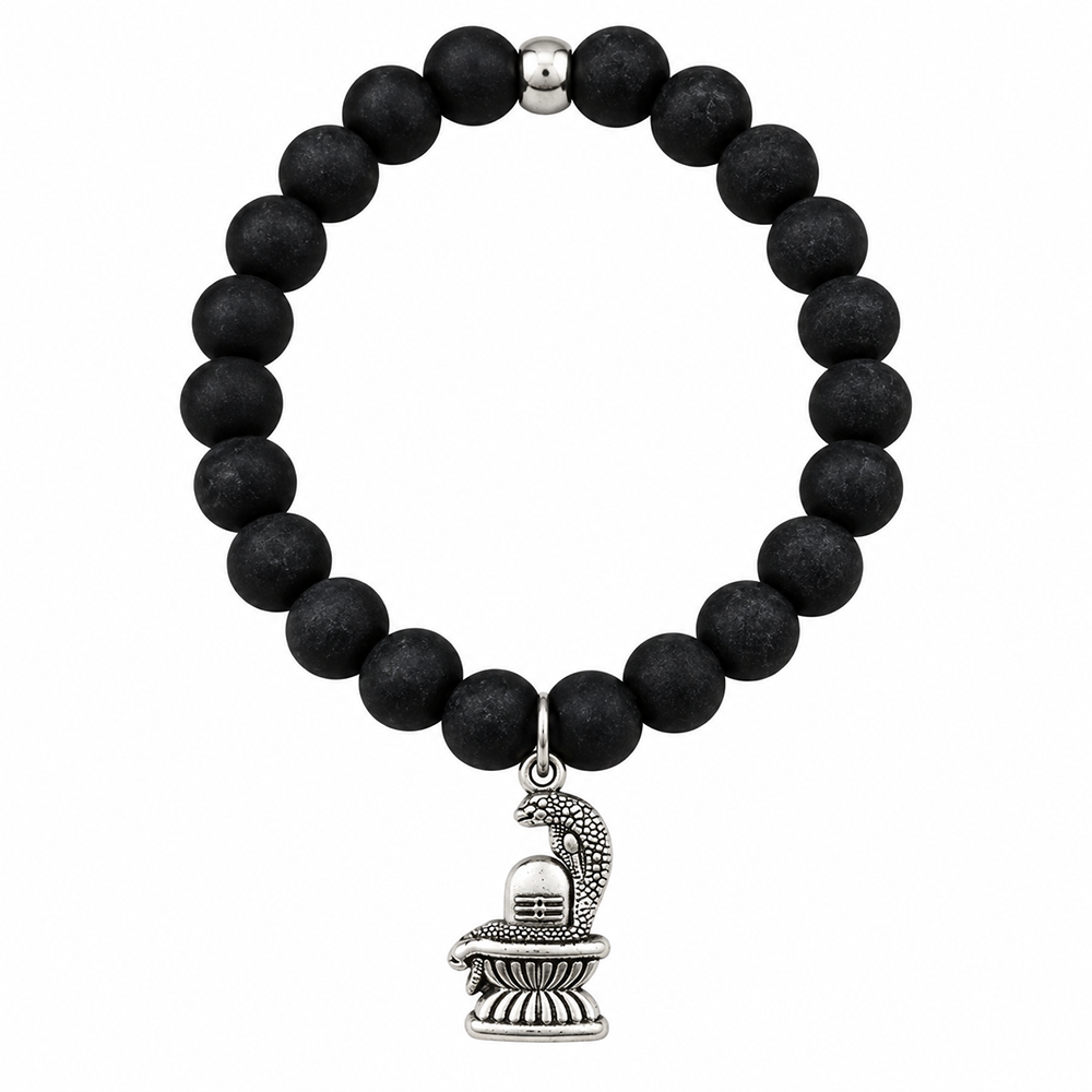 The99Jewel Black Matte Beads Bracelet with Shivling Charm for Mens