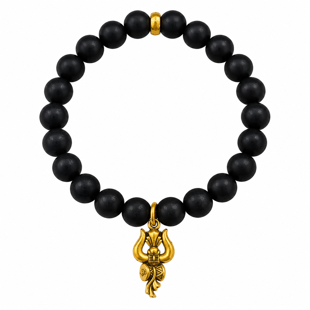 The99Jewel Black Matte Beads Bracelet with Trishul Charm for Mens