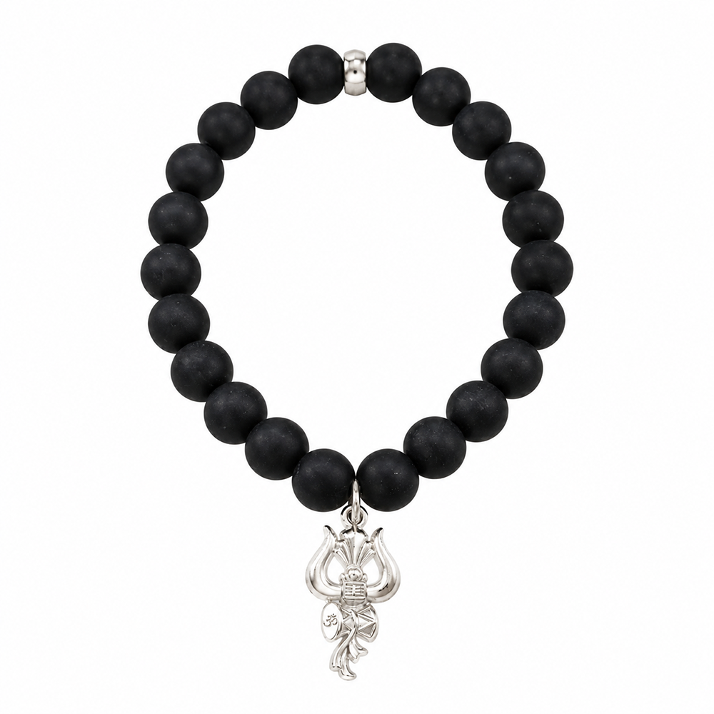 The99Jewel Black Matte Beads Bracelet with Trishul Charm for Mens