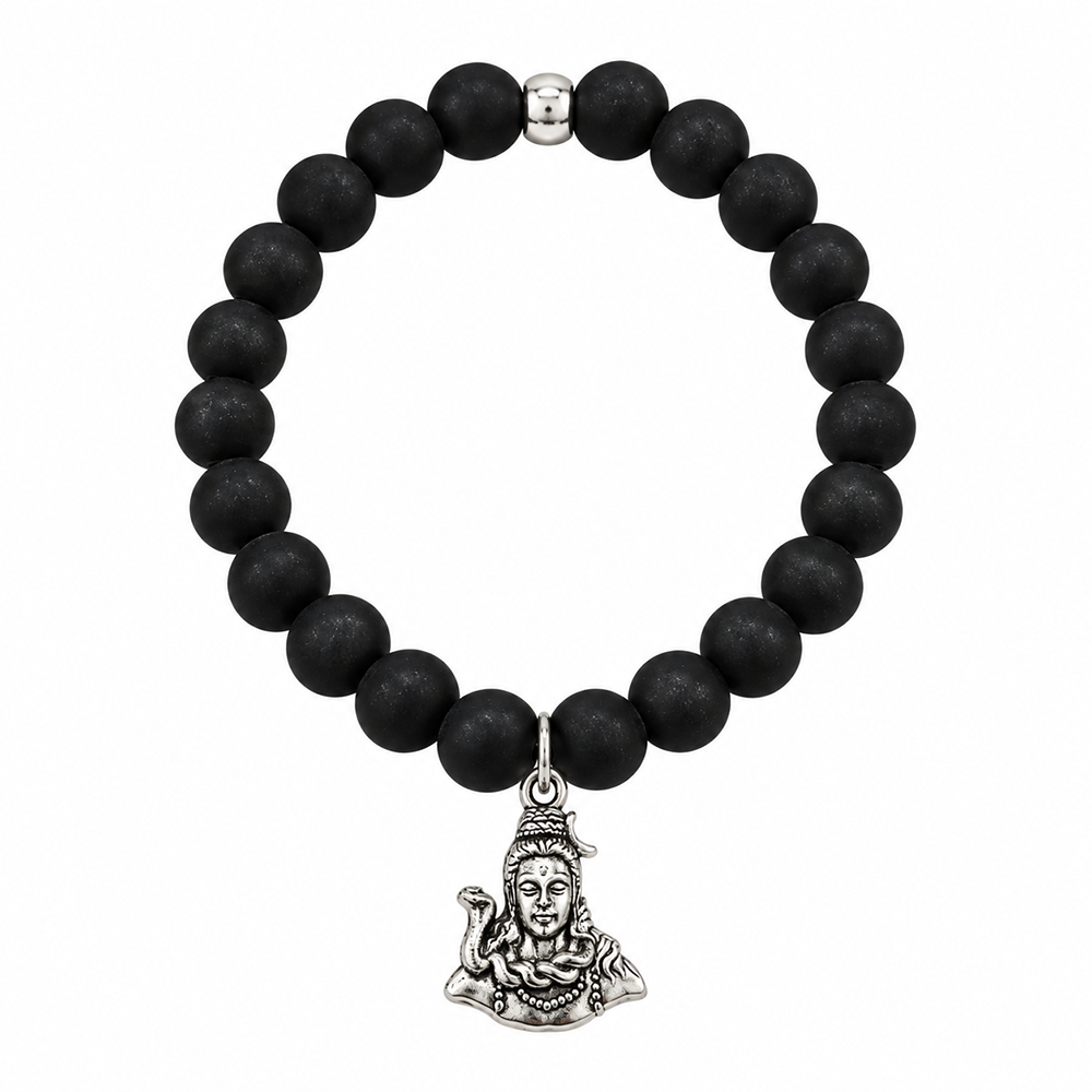 The99Jewel Black Matte Beads Bracelet with Lord Shiva Charm for Mens