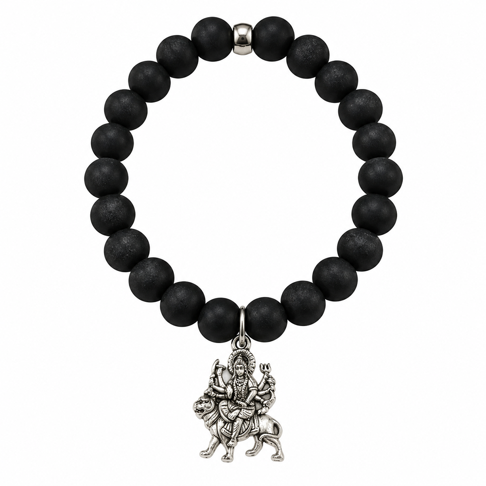 The99Jewel Black Matte Beads Bracelet with Goddess Durga Charm for Mens