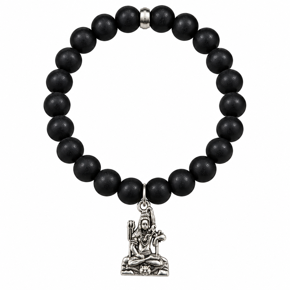 The99Jewel Black Matte Beads Bracelet with Lord Shiva Charm for Mens