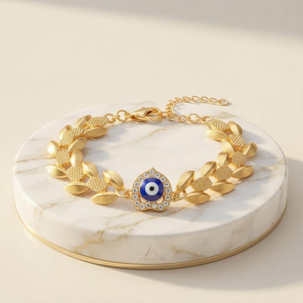 The99Jewel Fashionable Gold Plated Heart Shape Adjustable Bracelet with Eveil Eye 