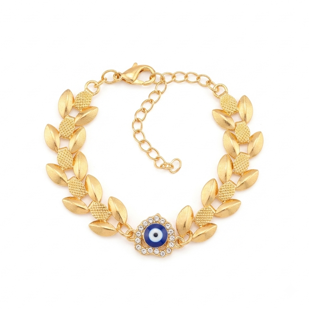 The99Jewel Fashionable Gold Plated Heart Shape Adjustable Bracelet with Eveil Eye