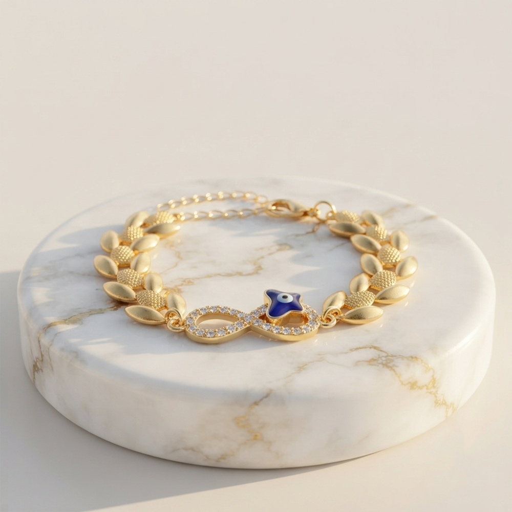 The99Jewel Fashionable Gold Plated Infinity Shape Adjustable Bracelet with Eveil Eye