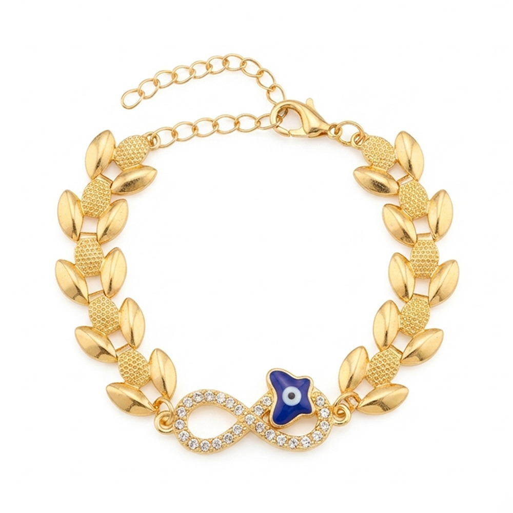 The99Jewel Fashionable Gold Plated Infinity Shape Adjustable Bracelet with Eveil Eye