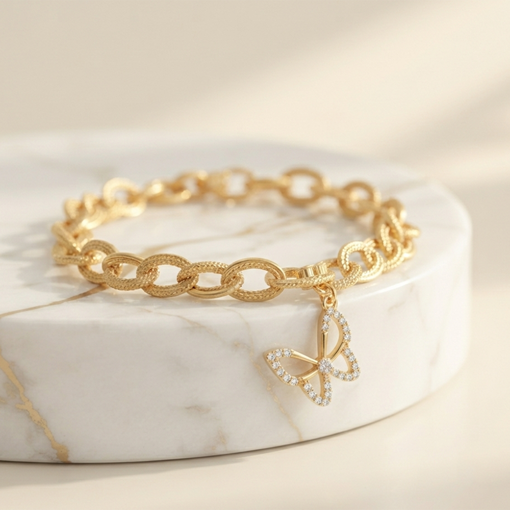 The99Jewel Graceful Gold Plated Austrian Stone Adjustable Bracelet with Butterfly Shape Charm