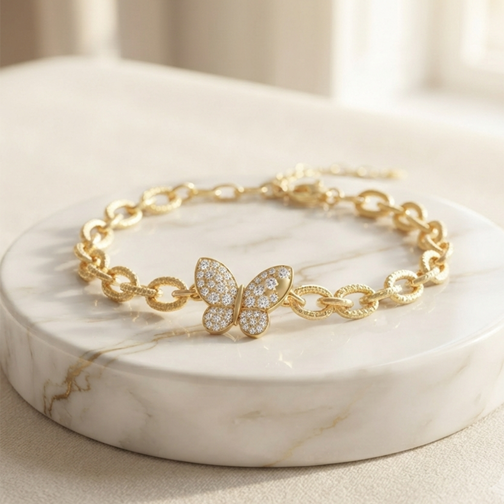 The99Jewel Graceful Gold Plated Austrian Stone Adjustable Bracelet with Heart Shape Charm