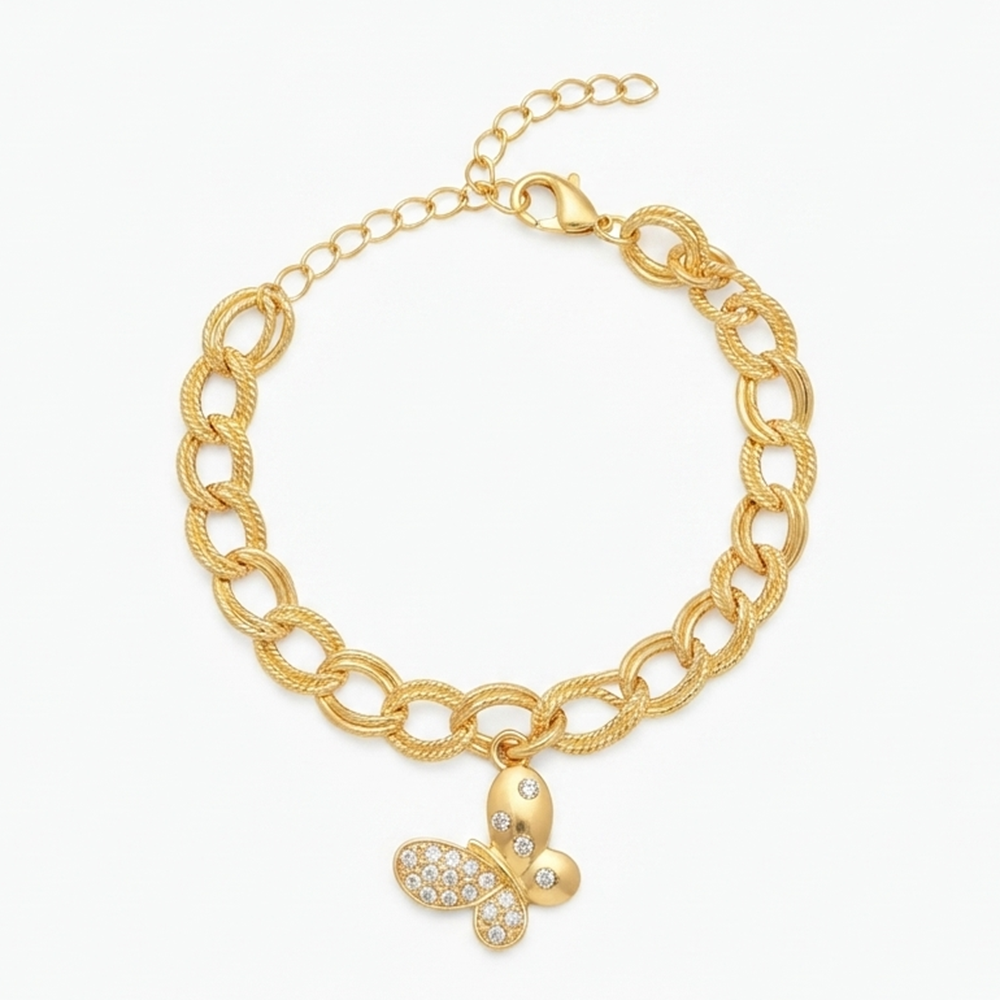 The99Jewel Graceful Gold Plated Austrian Stone Adjustable Bracelet with Heart Shape Charm