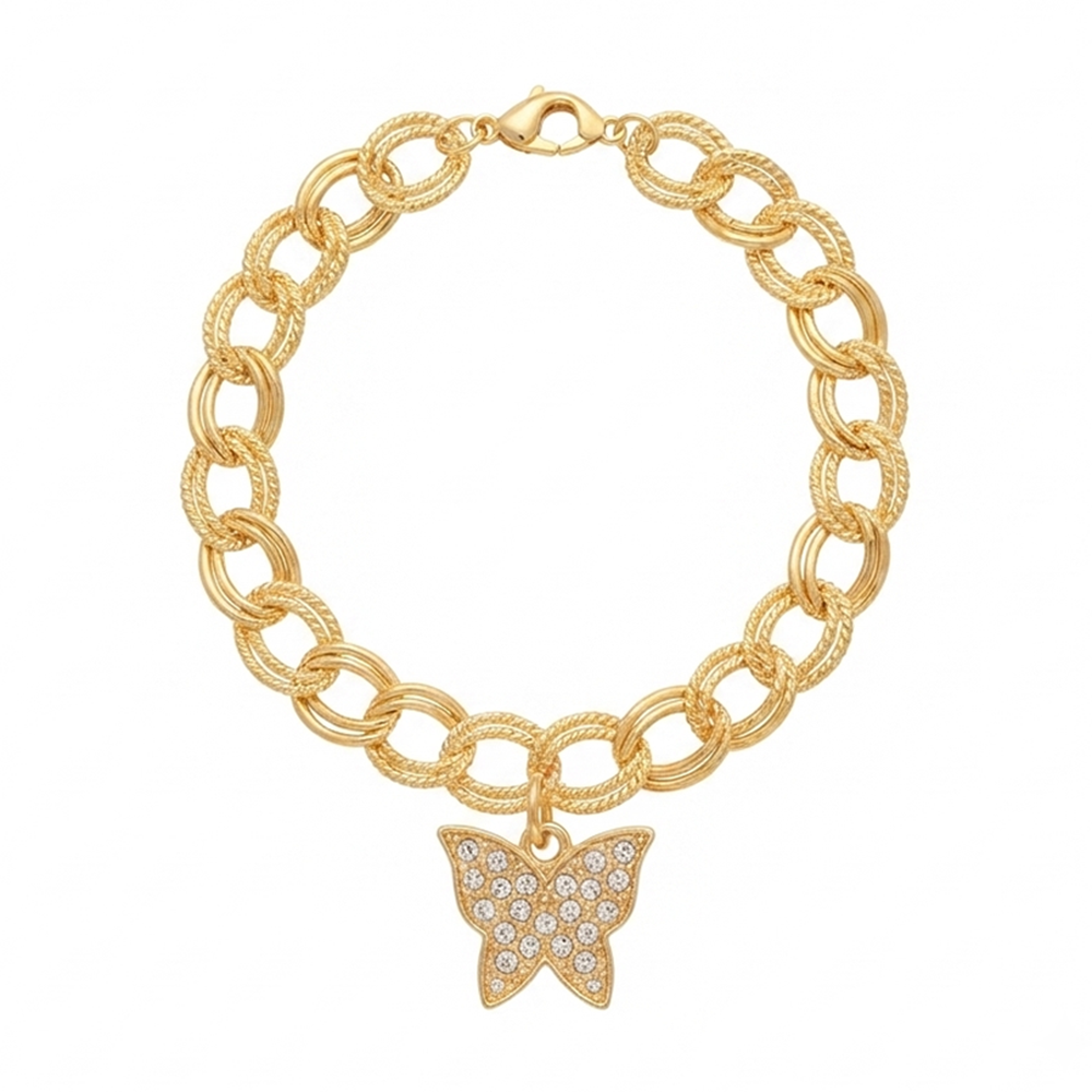 The99Jewel Graceful Gold Plated Austrian Stone Adjustable Bracelet with Butterfly Shape Charm