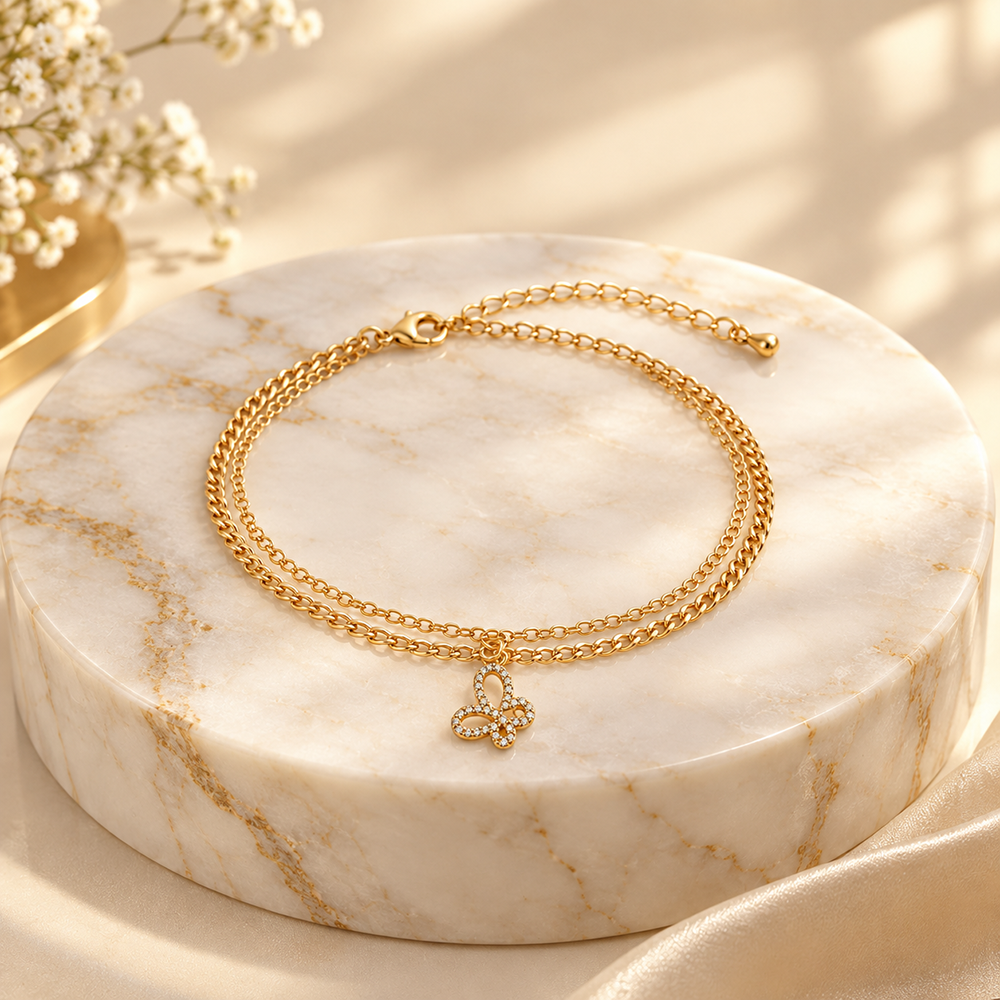 The99Jewel Graceful Gold Plated Austrian Stone Adjustable Bracelet with Butterfly Shape Charm