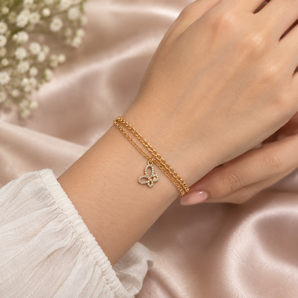 The99Jewel Graceful Gold Plated Austrian Stone Adjustable Bracelet with Butterfly Shape Charm