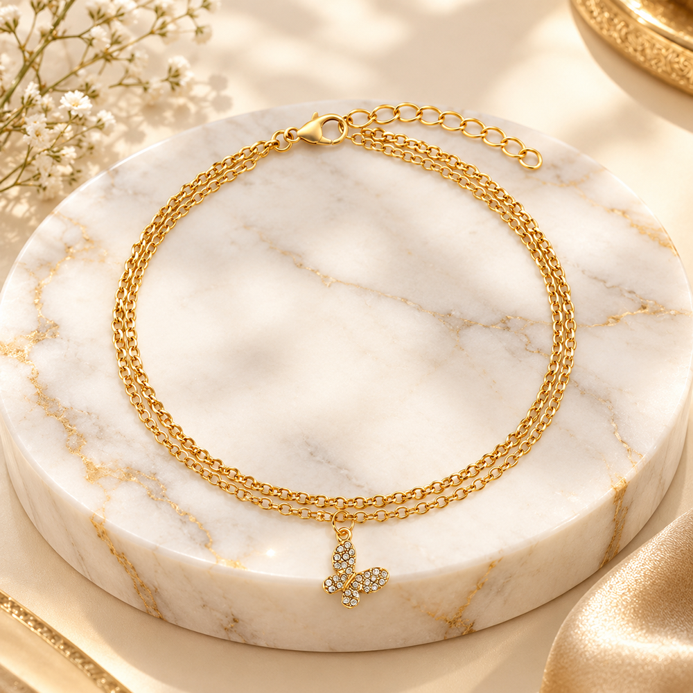 The99Jewel Graceful Gold Plated Austrian Stone Adjustable Bracelet with Butterfly Shape Charm