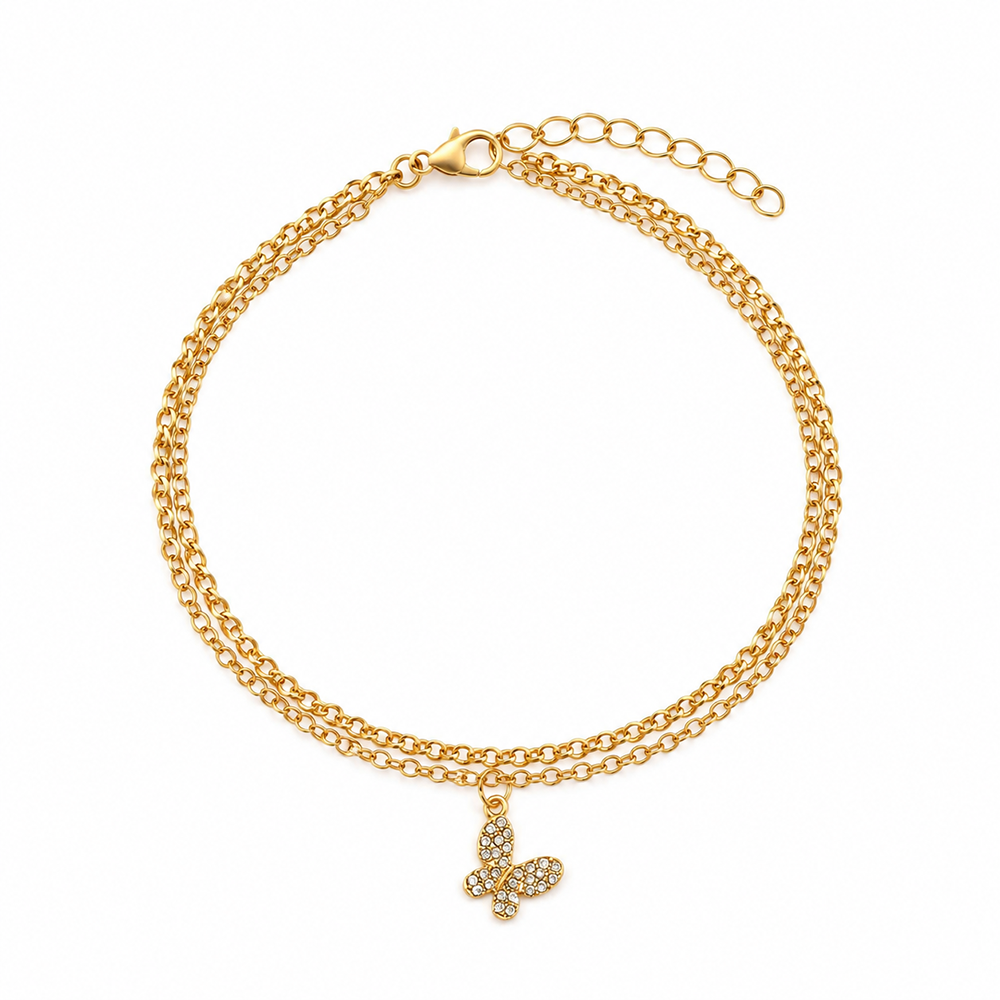 The99Jewel Graceful Gold Plated Austrian Stone Adjustable Bracelet with Butterfly Shape Charm