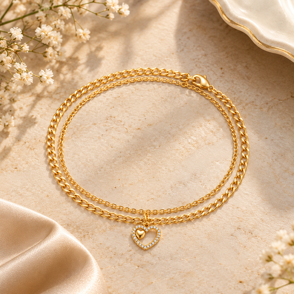 The99Jewel Graceful Gold Plated Austrian Stone Adjustable Bracelet with Heart Shape Charm