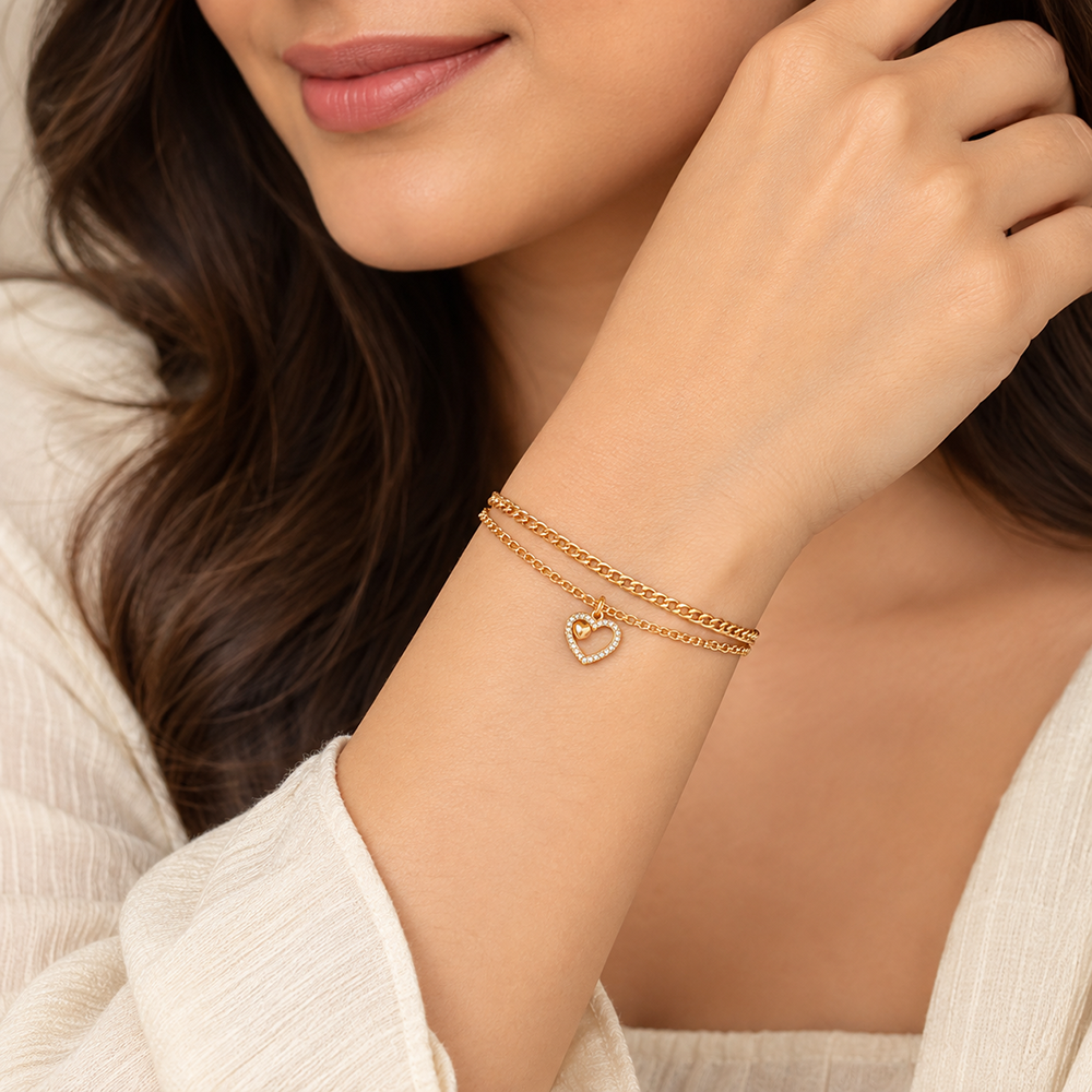 The99Jewel Graceful Gold Plated Austrian Stone Adjustable Bracelet with Heart Shape Charm
