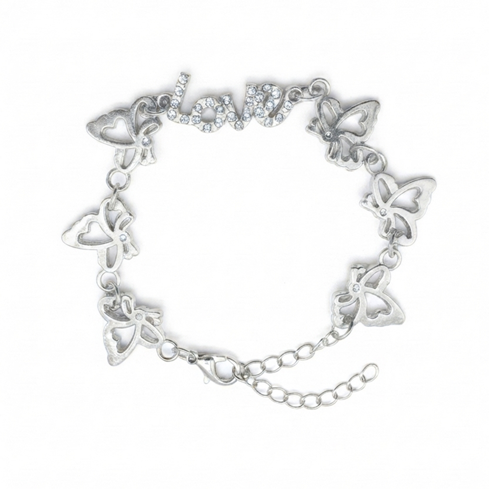 The99Jewel Graceful Silver Plated Austrian Stone Adjustable Bracelet with Love Shape Charm