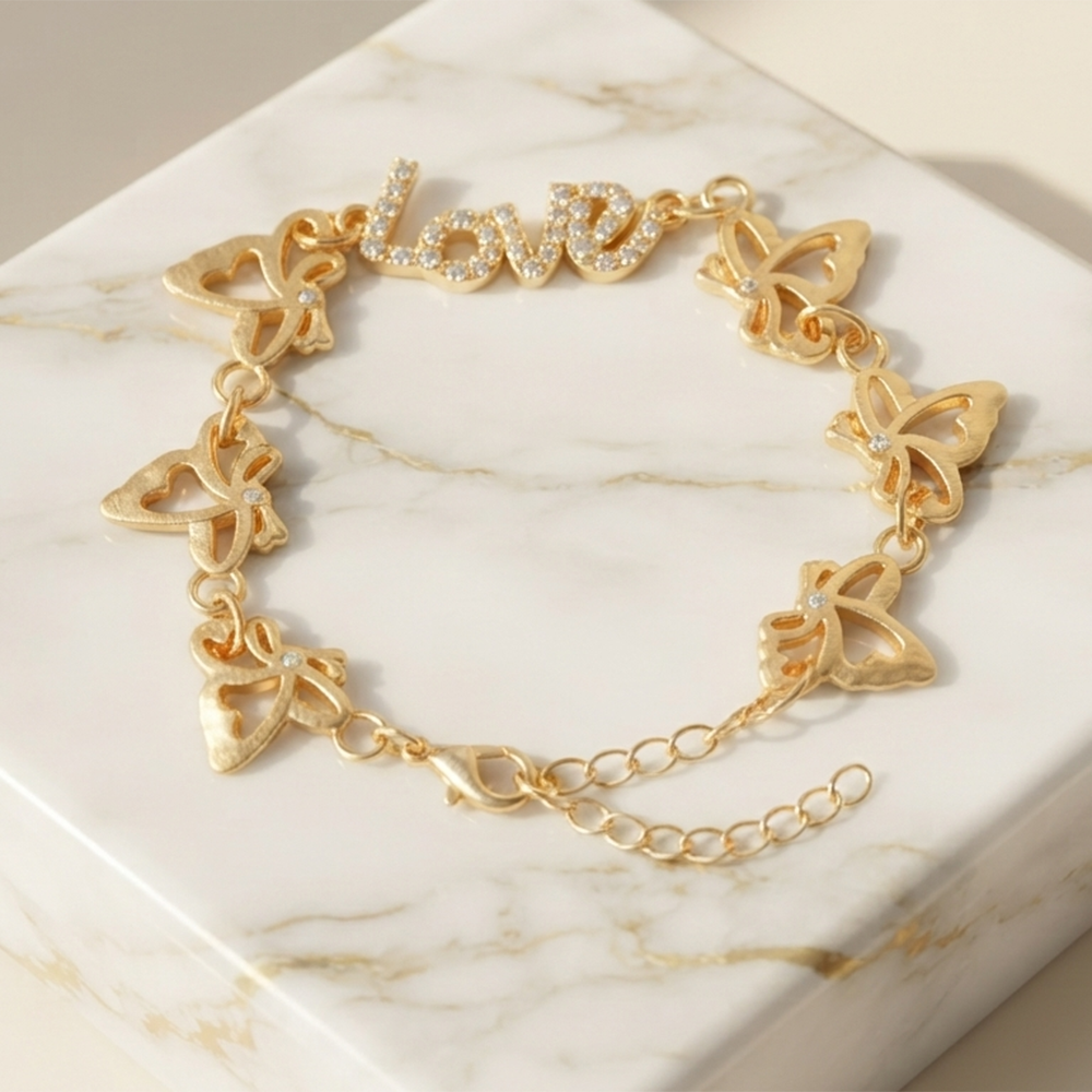 The99Jewel Graceful Gold Plated Austrian Stone Adjustable Bracelet with Love Shape Charm