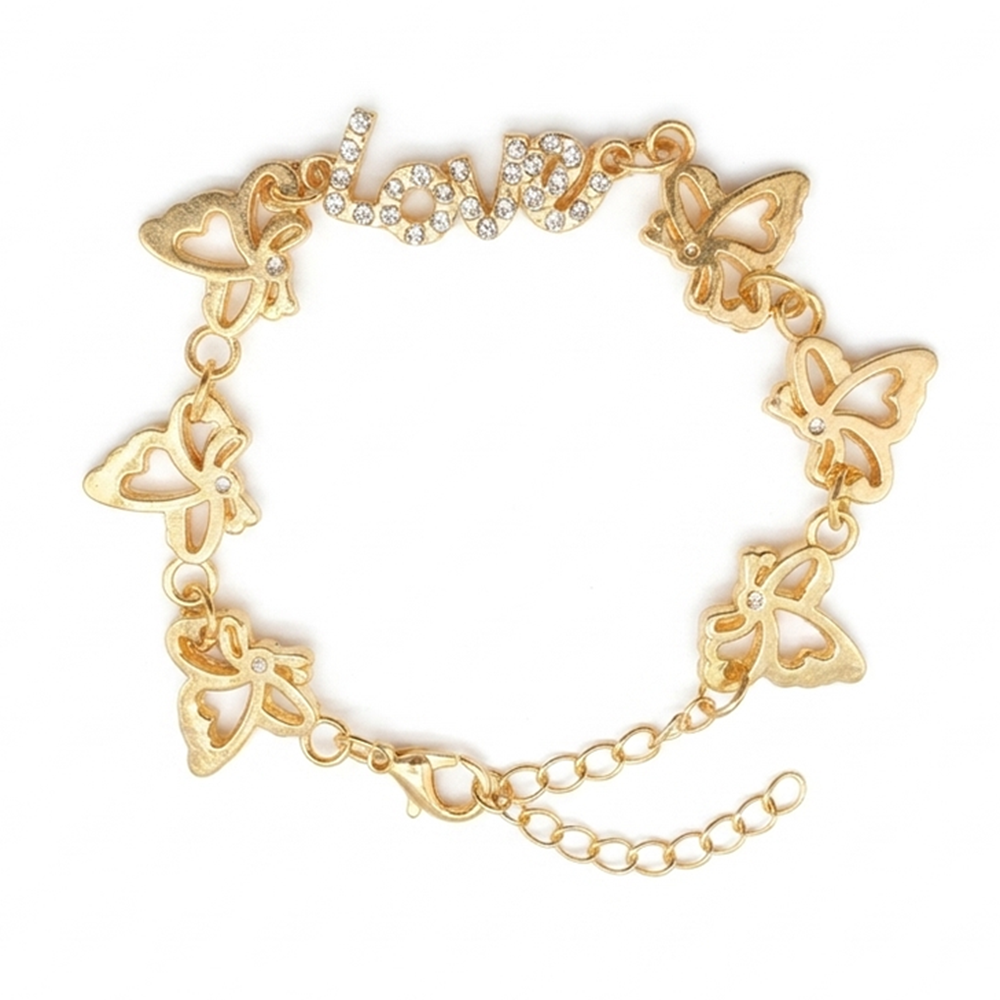 The99Jewel Graceful Gold Plated Austrian Stone Adjustable Bracelet with Love Shape Charm