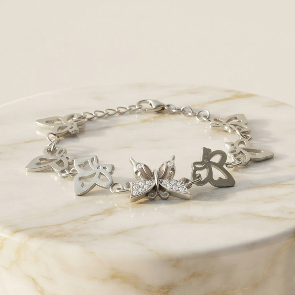 The99Jewel Graceful Silver Plated Austrian Stone Adjustable Bracelet with Butterfly Shape Charm