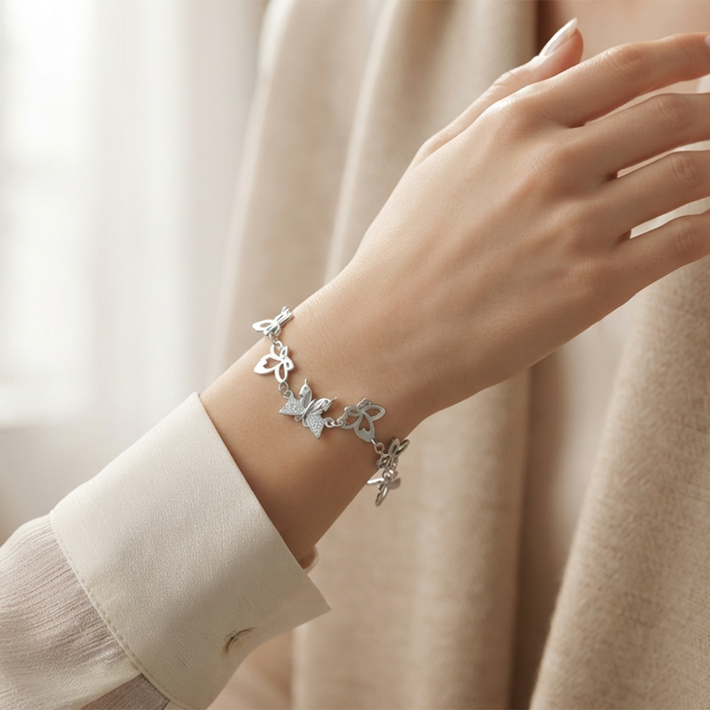The99Jewel Graceful Silver Plated Austrian Stone Adjustable Bracelet with Butterfly Shape Charm