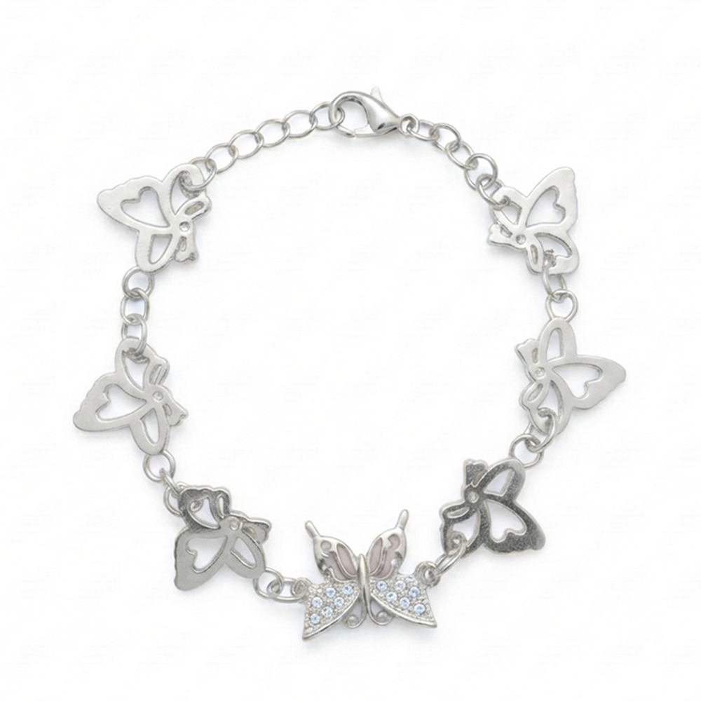 The99Jewel Graceful Silver Plated Austrian Stone Adjustable Bracelet with Butterfly Shape Charm