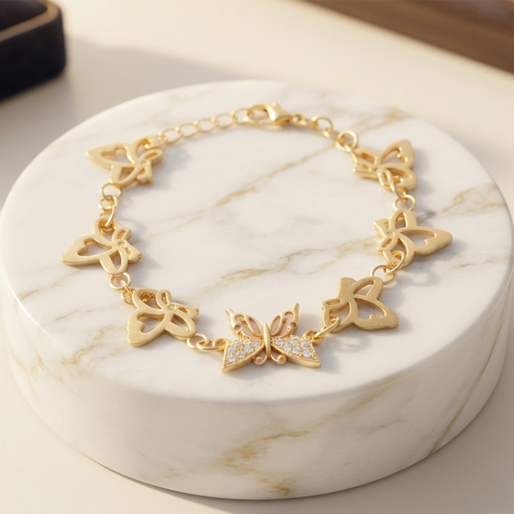 The99Jewel Graceful Gold Plated Austrian Stone Adjustable Bracelet with Butterfly Shape Charm