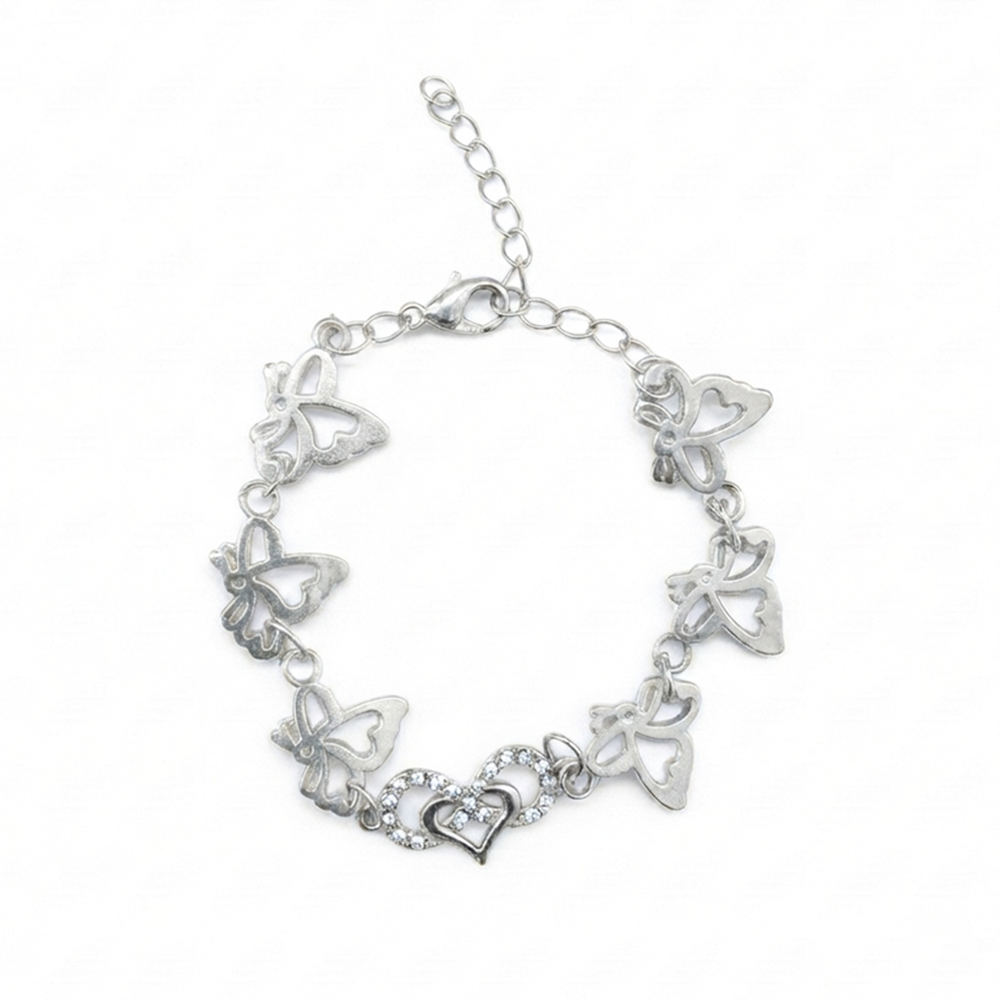 The99Jewel Graceful Silver Plated Austrian Stone Adjustable Bracelet with Heart & ButterflyShape Charm